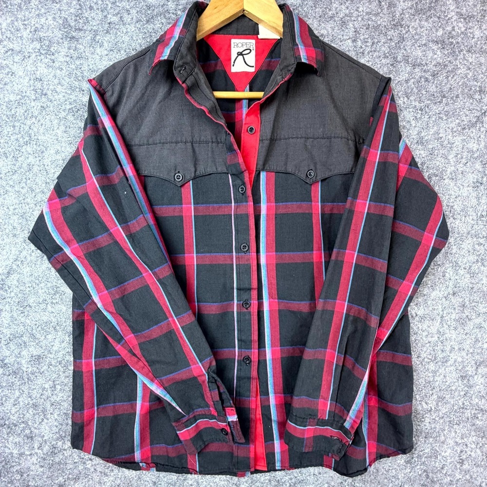 Vintage Roper Shirt Womens 14 Red‎ Black Plaid Cowboy Country Western Moody 90s